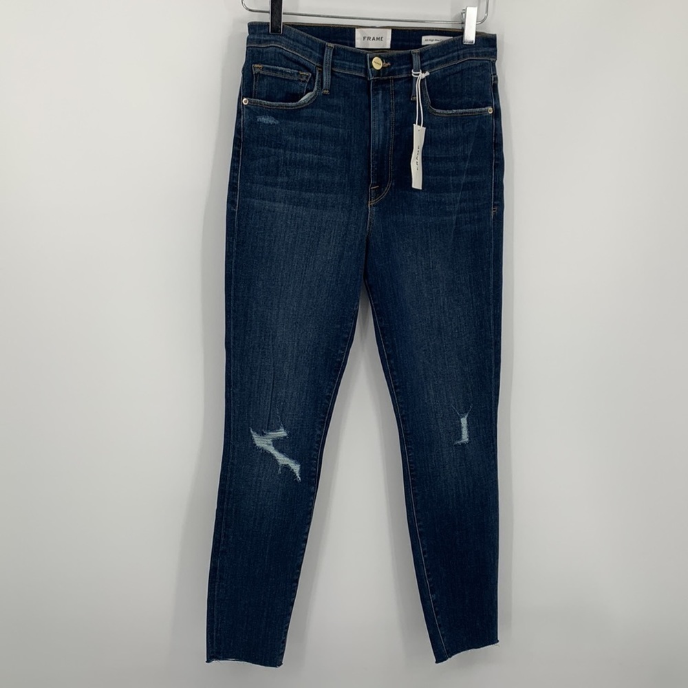 Frame Ali high rise cigarette skinny crop jeans Dublin Rips distressed new 30